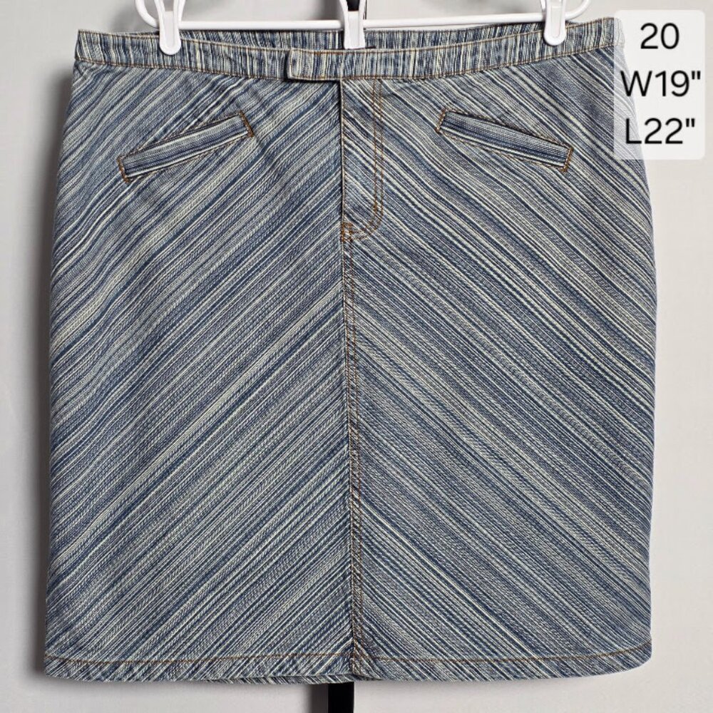 Venezia Skirt Women's Plus Size 20 Blue White Striped Denim Cotton Diagonal